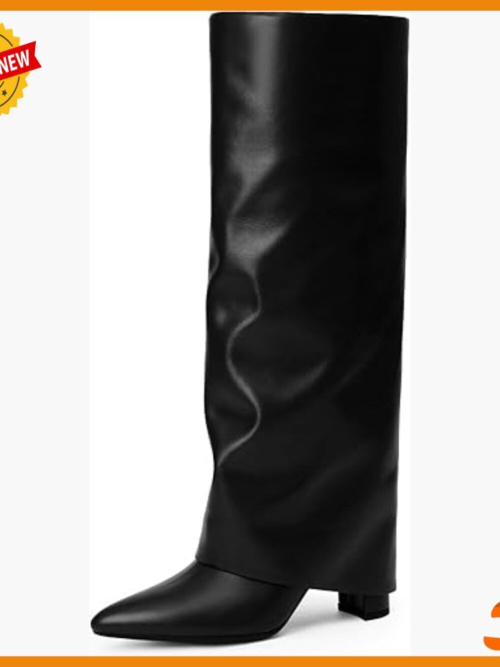 Knee High Boots Fold Over Chunky Heel Pointed Toe Zipper Tall Boots